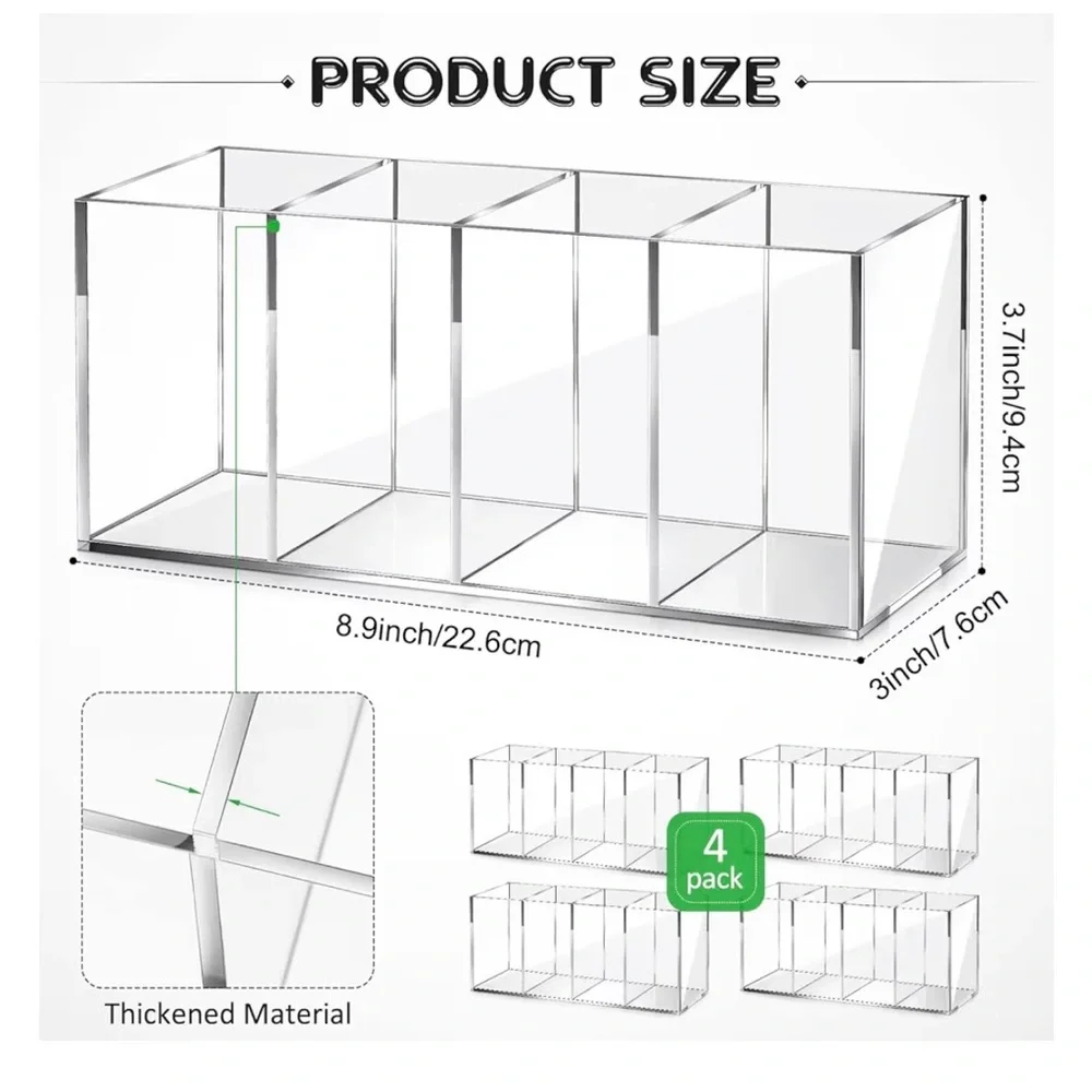 4 compartment clear acrylic pen/brush/makeup storage - set of 4